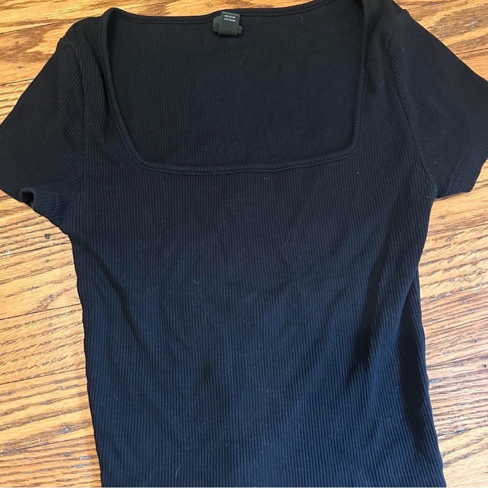 Wild Fable Black Ribbed Short Sleeve Top